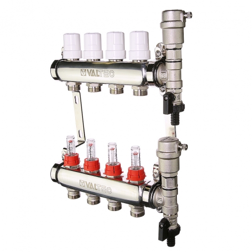 Коллектор Valtec для теплого пола с расходомерами из нержавеющей стали,1''x3/4ЕК, 5 выходов